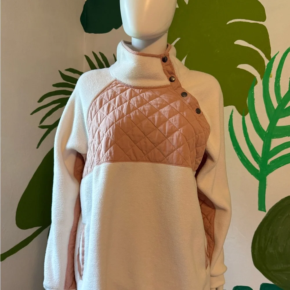 Abercrombie & Fitch Cream Fleece Pullover with Blush Trim
